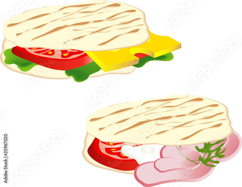 italian food piadina with ham, tomato, salad and cheese