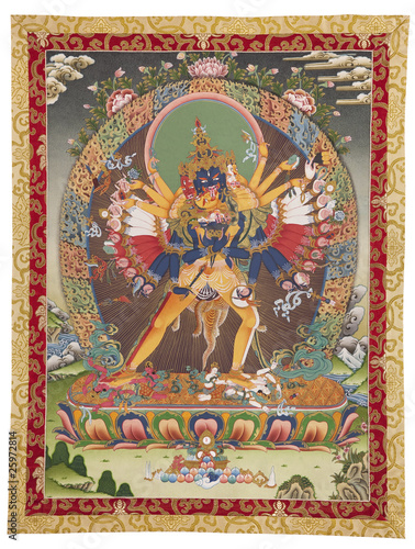 Inner part (cut out) of Tibetan thangka with Kalachakra