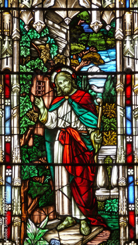 Nineteenth century church stained glass window Jesus with staff