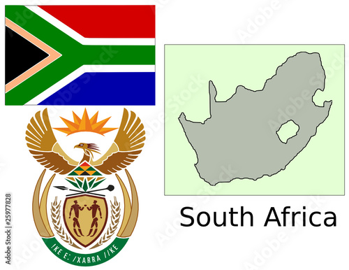 South Africa flag national emblem map