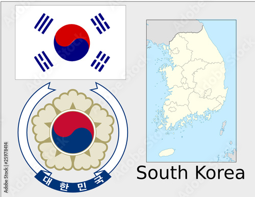 South Korea flag national emblem map