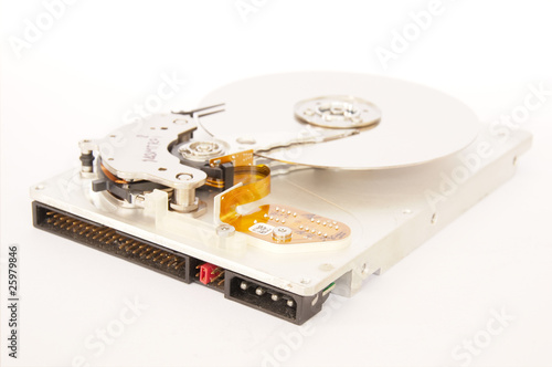 Fotografie Inside of harddisk on isolate background.