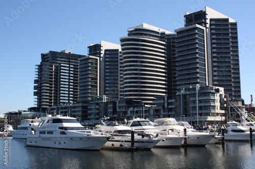 Boats moored at Docklands, Melbourne, Australia