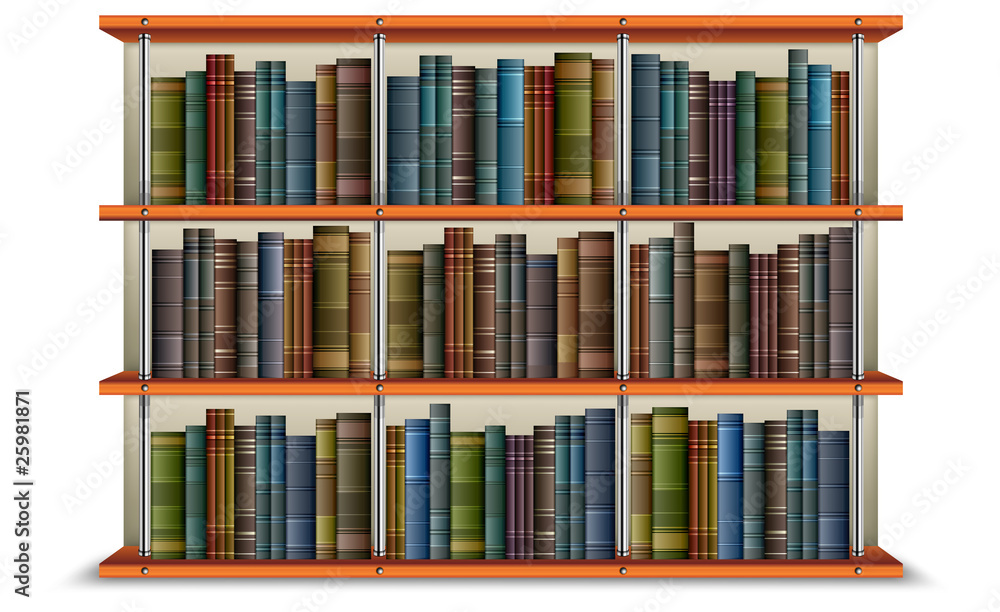 Shelf with books and frame