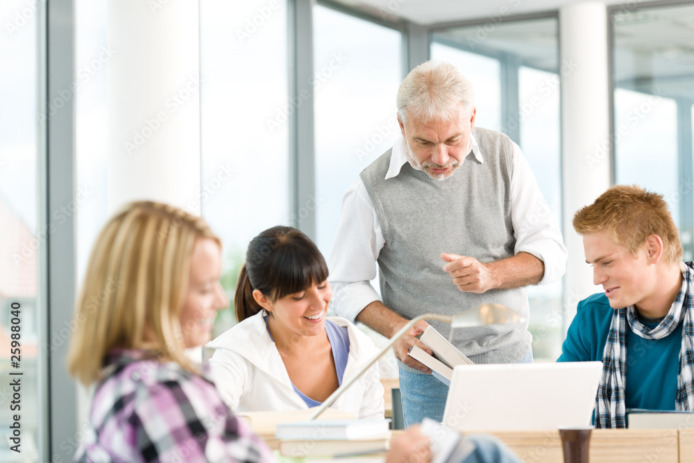 High school - three students with professor High school - three students with professor