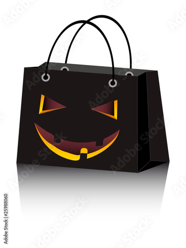 vector Halloween shopping bag with scary face