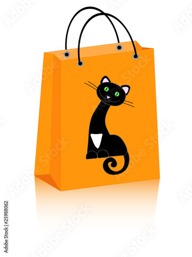 vector Halloween shopping bag with cute black cat