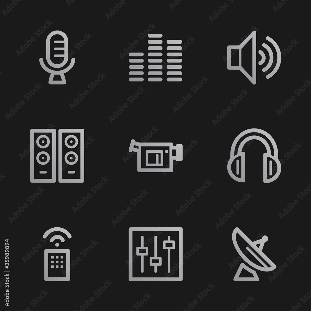 Media web icons, grey mobile style Media web icons, grey mobile style