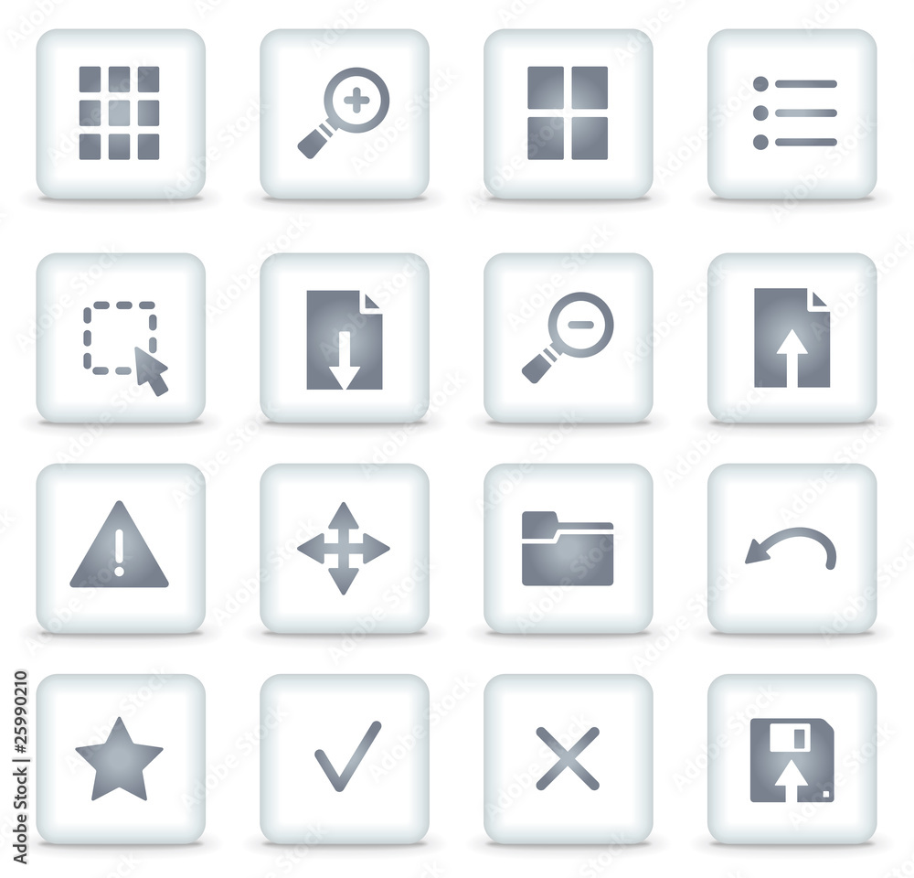 Viewer vector web icons, white square buttons Viewer vector web icons, white square buttons