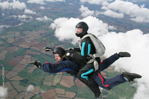 Closeup of skydivers in freefall