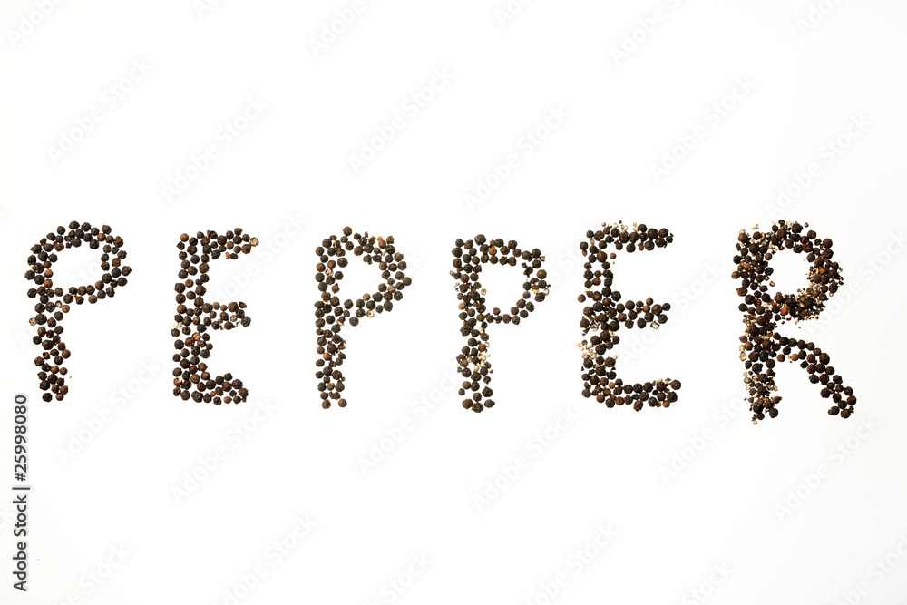 Pepper inscription over white background