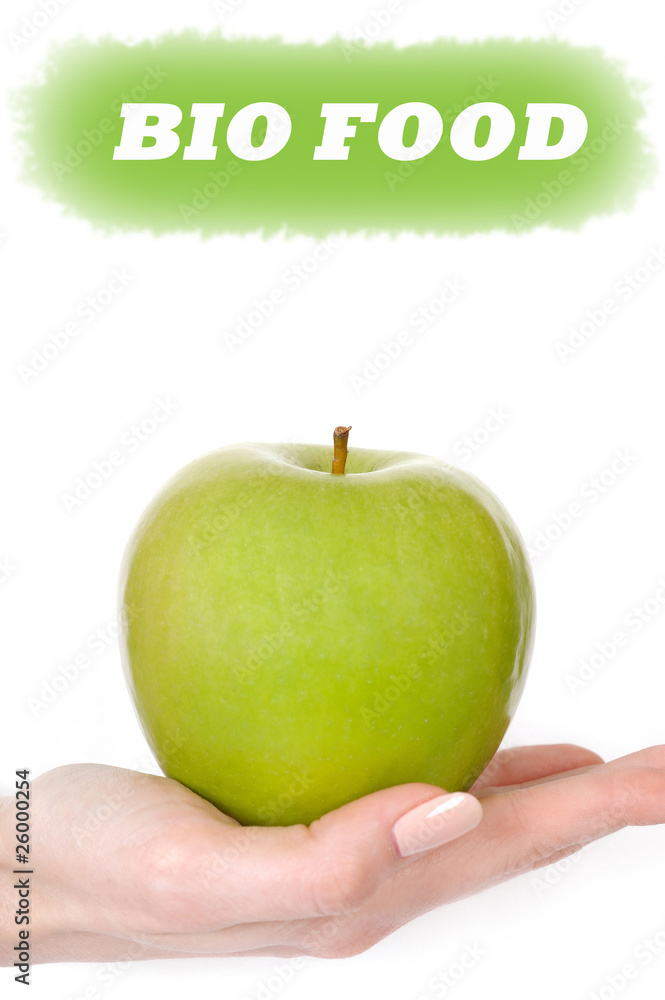 Green apple in a beautiful hand of woman. bio food Green apple in a beautiful hand of woman. bio food