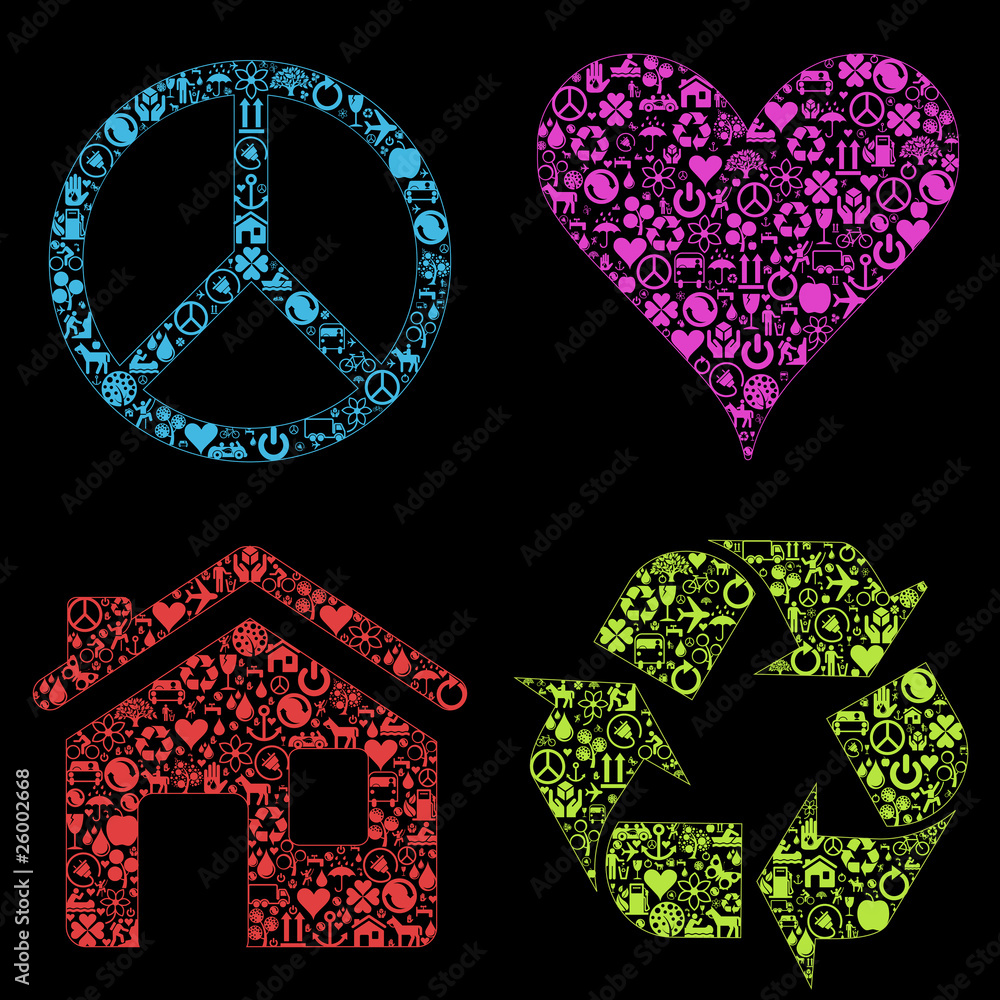 Eco signs made with different icons vector set Eco signs made with different icons vector set
