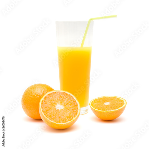 oranges and  a glass of orange juice  isolated