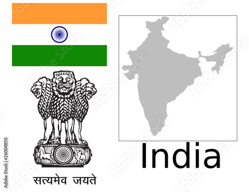 India flag national emblem map