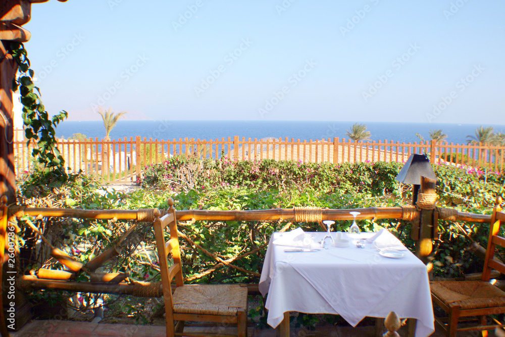 Table in outdoor resort restaurant