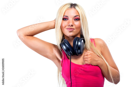 Young woman with big headphones