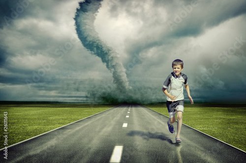 tornado and running boy