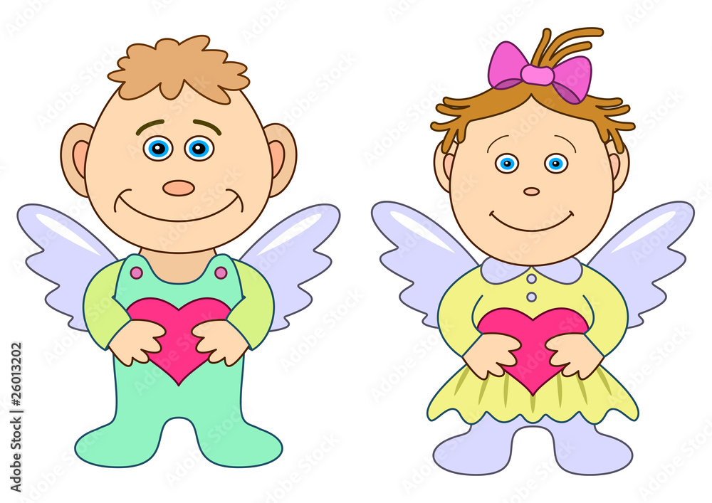 Girl and boy angels with hearts Girl and boy angels with hearts