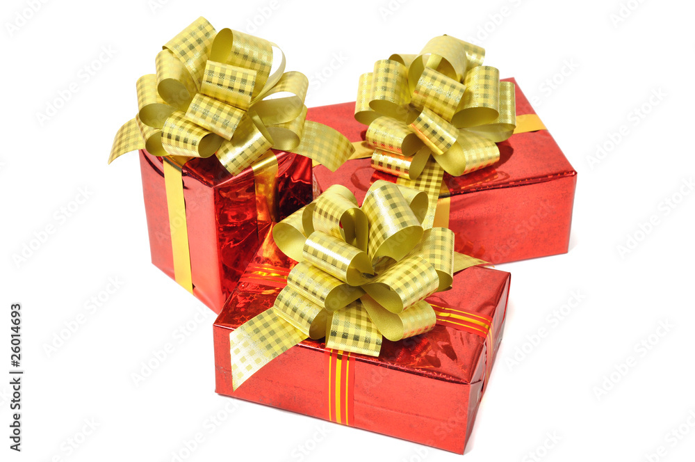 Obraz premium Red gifts over white