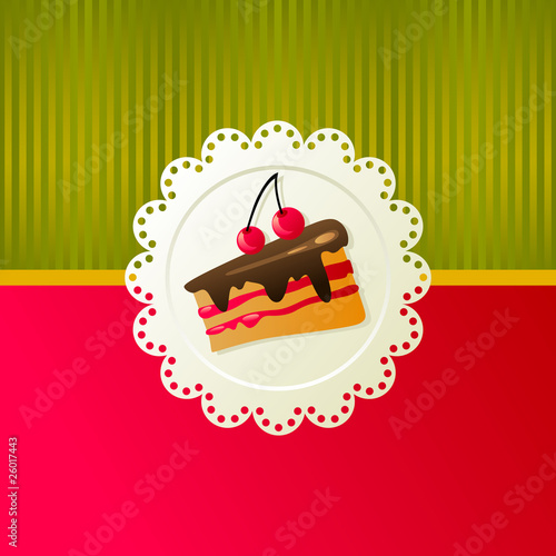Cherry cake on white napkin.