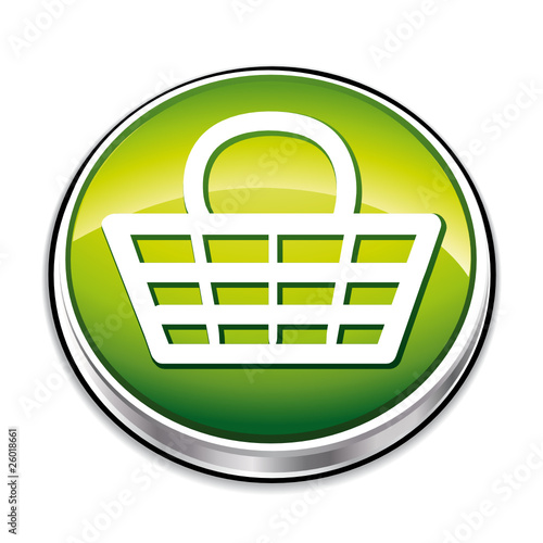 Green basket web button for bio shopping