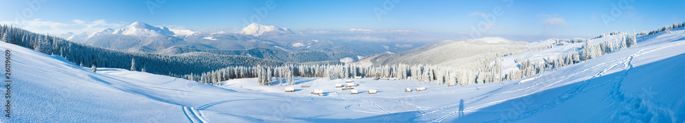 Morning winter mountain panorama landscape