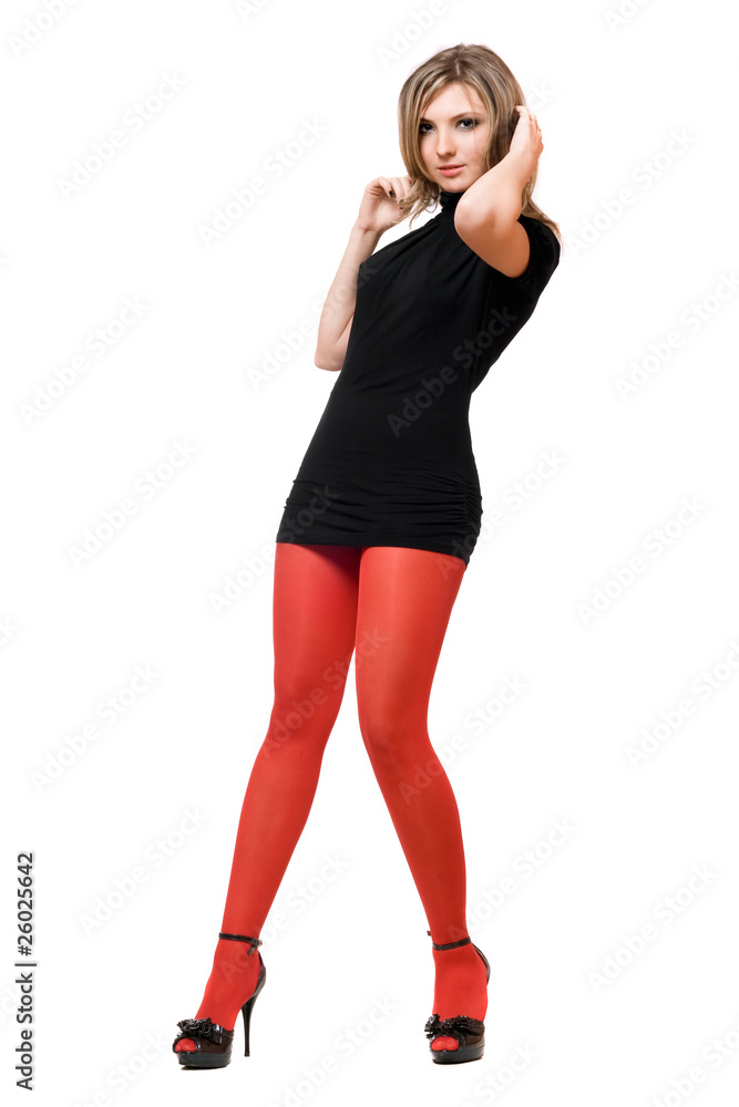 Fototapeta premium Beautiful young woman in a black dress