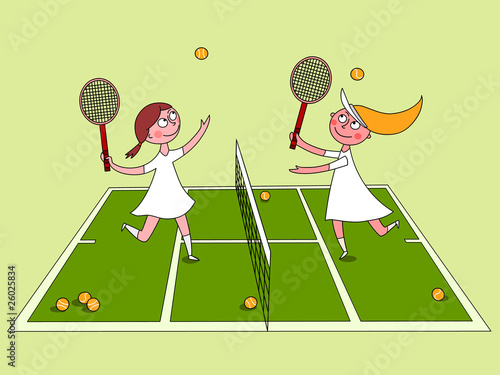 Playing tennis