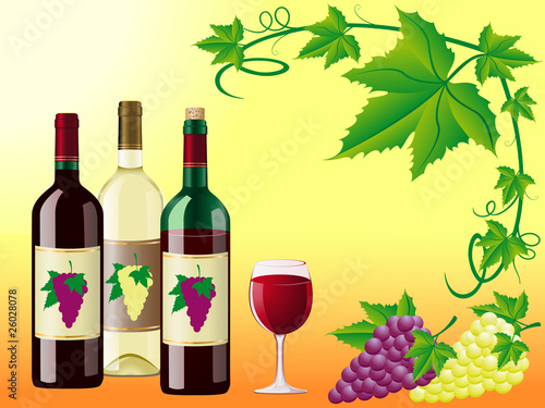 wine is red white with a grapes and decorative pattern of leaves