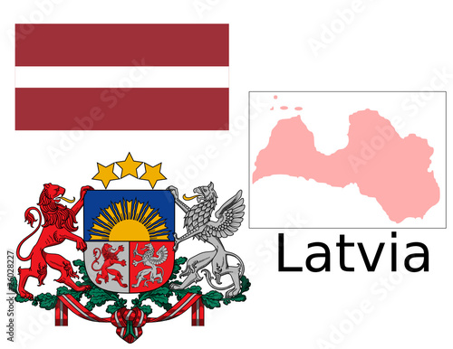 Latvia flag national emblem map