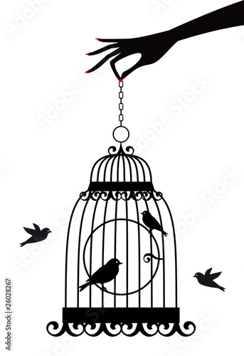 hand with birdcage, vector