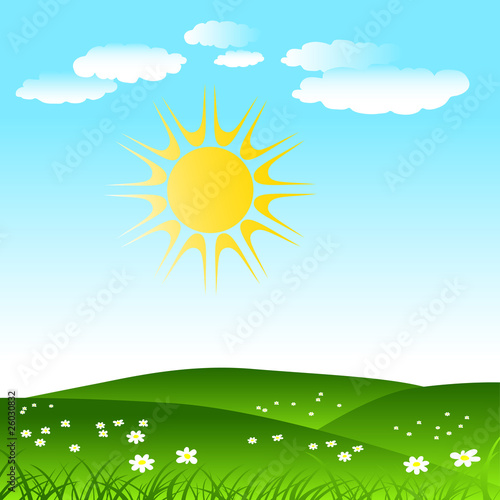 nice weather rural with flowers on green