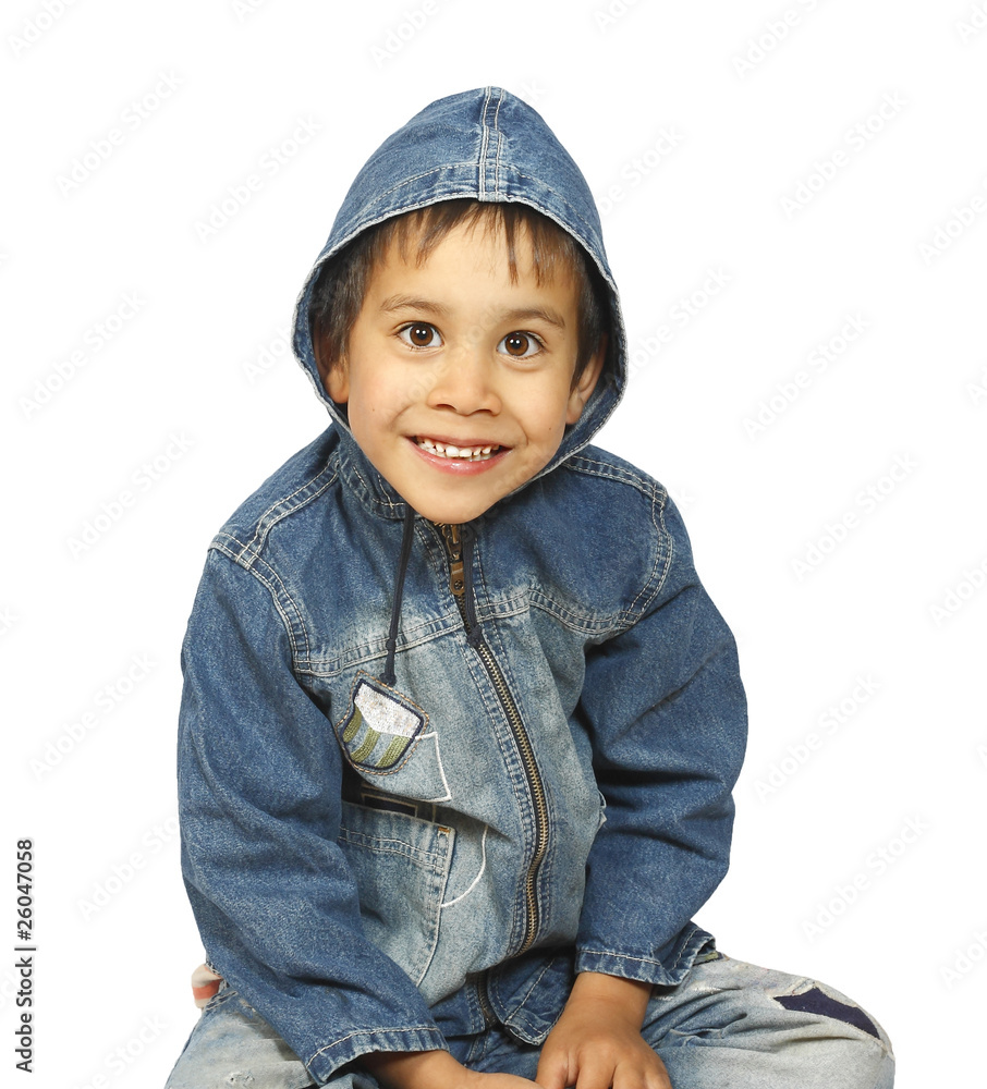 Sitting a little boy in denim jacket Sitting a little boy in denim jacket