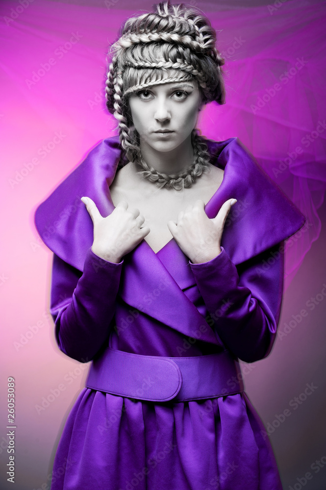 glamour woman in violet dress