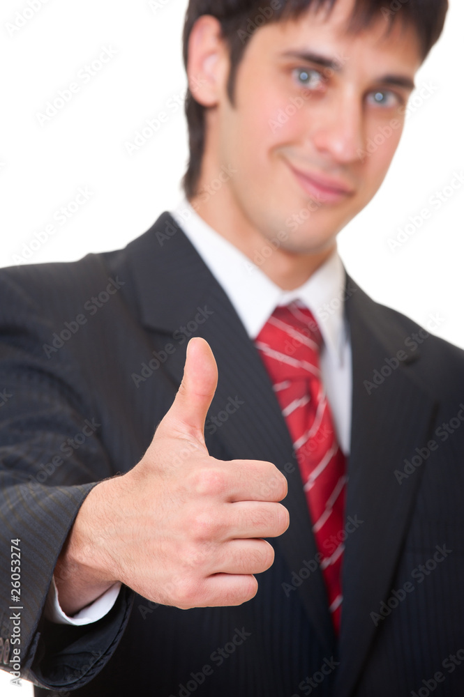 smiley businessman showing thumbs up smiley businessman showing thumbs up