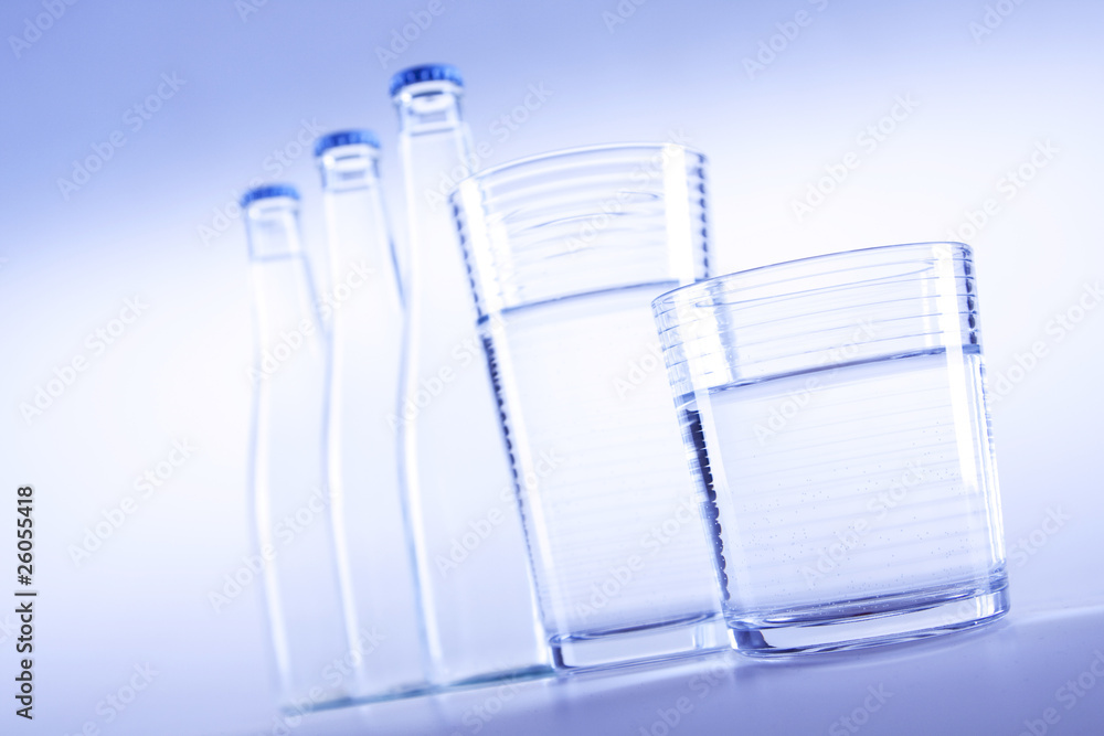 Water glass and bottles Water glass and bottles