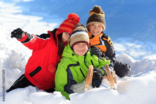 Happy children in snow