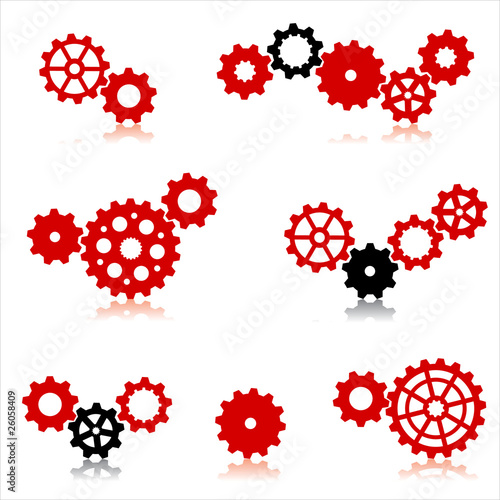 Vector gear and cogwheel set isolated on white
