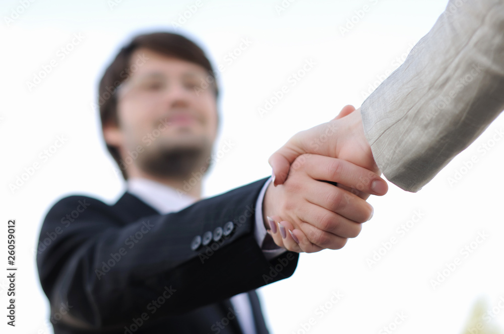 shaking hands on a light background