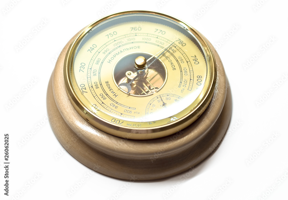 Wooden barometer on a white background. Isolation. Wooden barometer on a white background. Isolation.