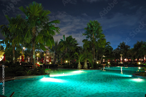 Swimming pool in night illumination  Pattaya  Thailand