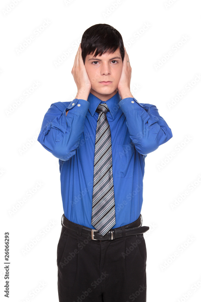Hear No Evil - Caucasian businessman posing Hear No Evil - Caucasian businessman posing