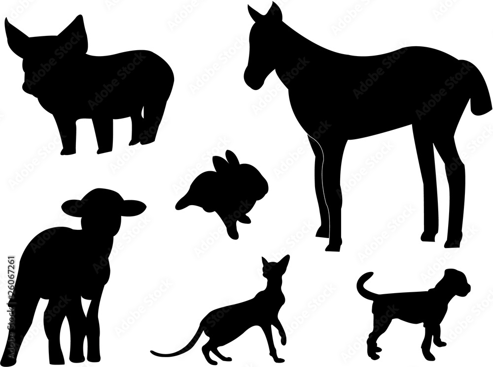 baby animals silhouette vector