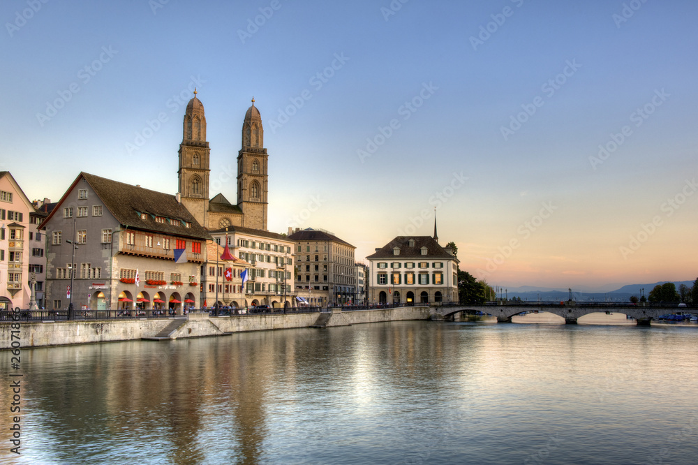 Obraz premium Zurich old town at sunset