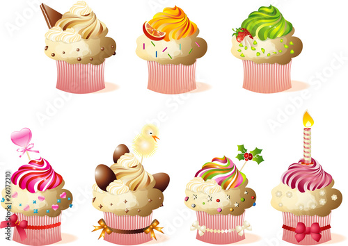Set of cute vector cupcakes and muffins