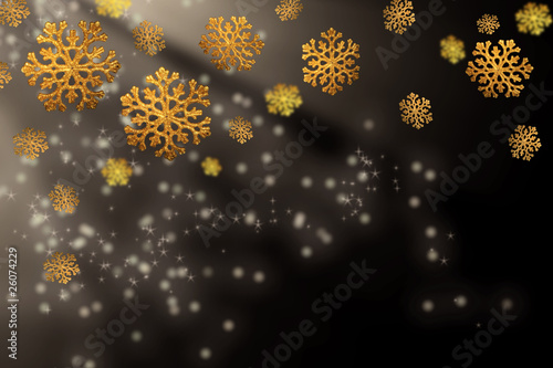 Christmas background - gold snowflakes on a black