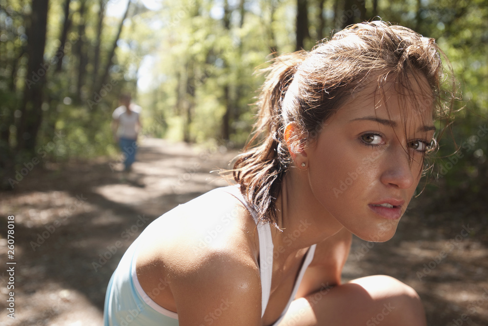 Hispanic woman on nature trail Hispanic woman on nature trail