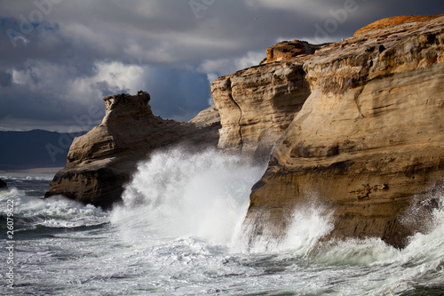 Oregon Coast landscape - waves crashing against rock