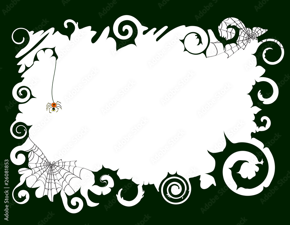 Vector illustration of frame with webs and spider